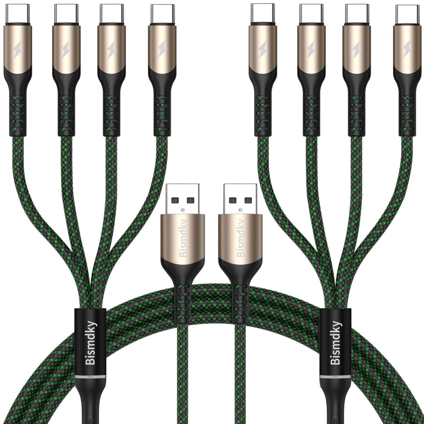 BNIB-2Pack 4FT Multi Charging Cable ，USB C Splitter Cable，4 in 1 Fast Charging QC3.0 Nylon Braided,-$10