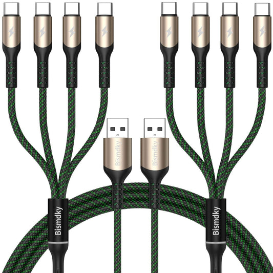 BNIB-2Pack 4FT Multi Charging Cable ，USB C Splitter Cable，4 in 1 Fast Charging QC3.0 Nylon Braided,-$10