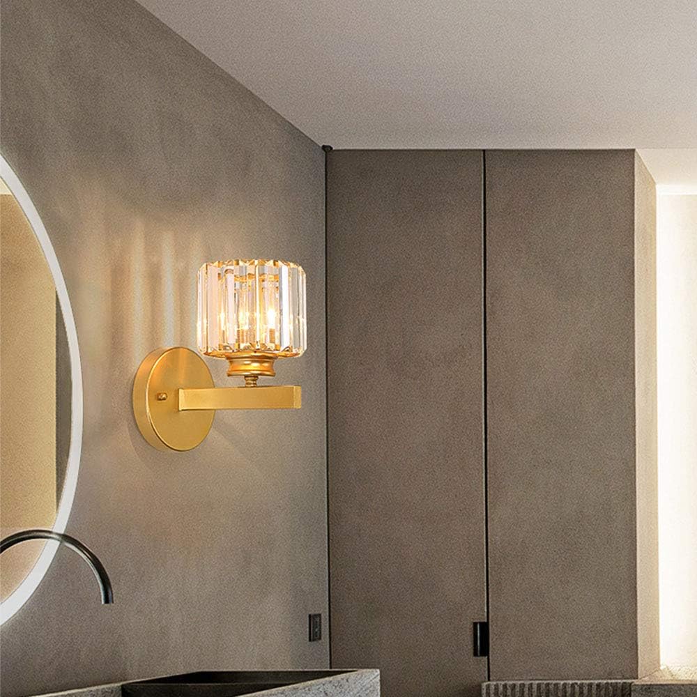 BNIB-Modern Crystal Wall Sconce Lighting - Elegant Bedside Lamp with Glass Lampshade for Living Room, -$25