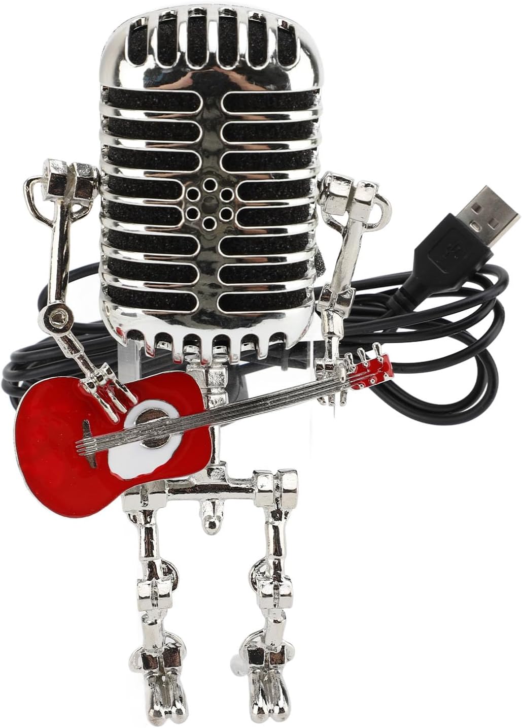 BNIB-Vintage Microphone Guitar Robot Lamp, Retro Metal Night Light for Bedroom Desk, USB Powered,-$10