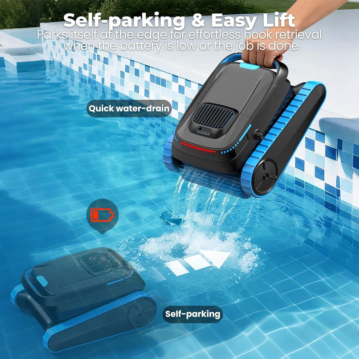 BNIB-Robotic Pool Cleaner, 5000 GPH Powerful Suction, Cordless Vacuum for Inground/Above Ground,-$300