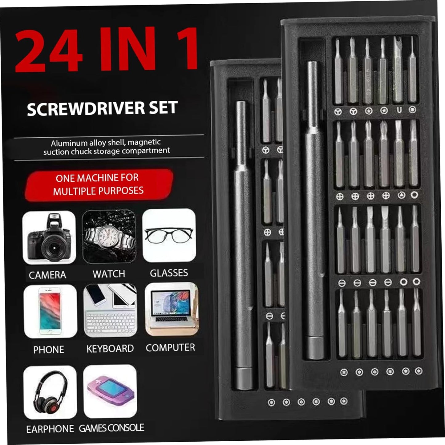 BNIB-Small Screwdriver Set 24 in 1 Magnetic Precision Screwdriver Set with Torx Flat Head Hex etc