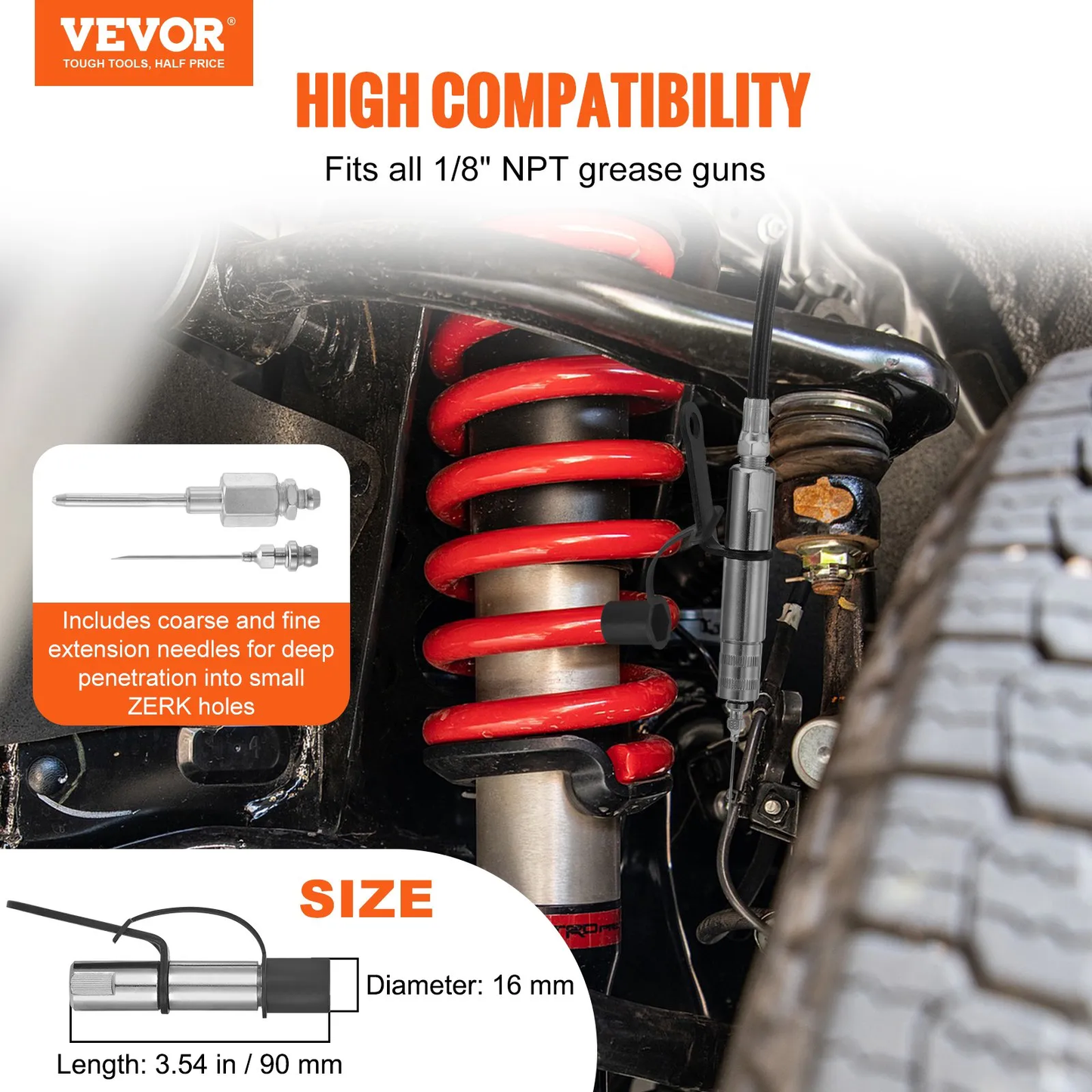 VEVOR Grease Gun Coupler, 10000 PSI High Pressure, 3-Jaw Locking, Quick Release Grease Gun Tip