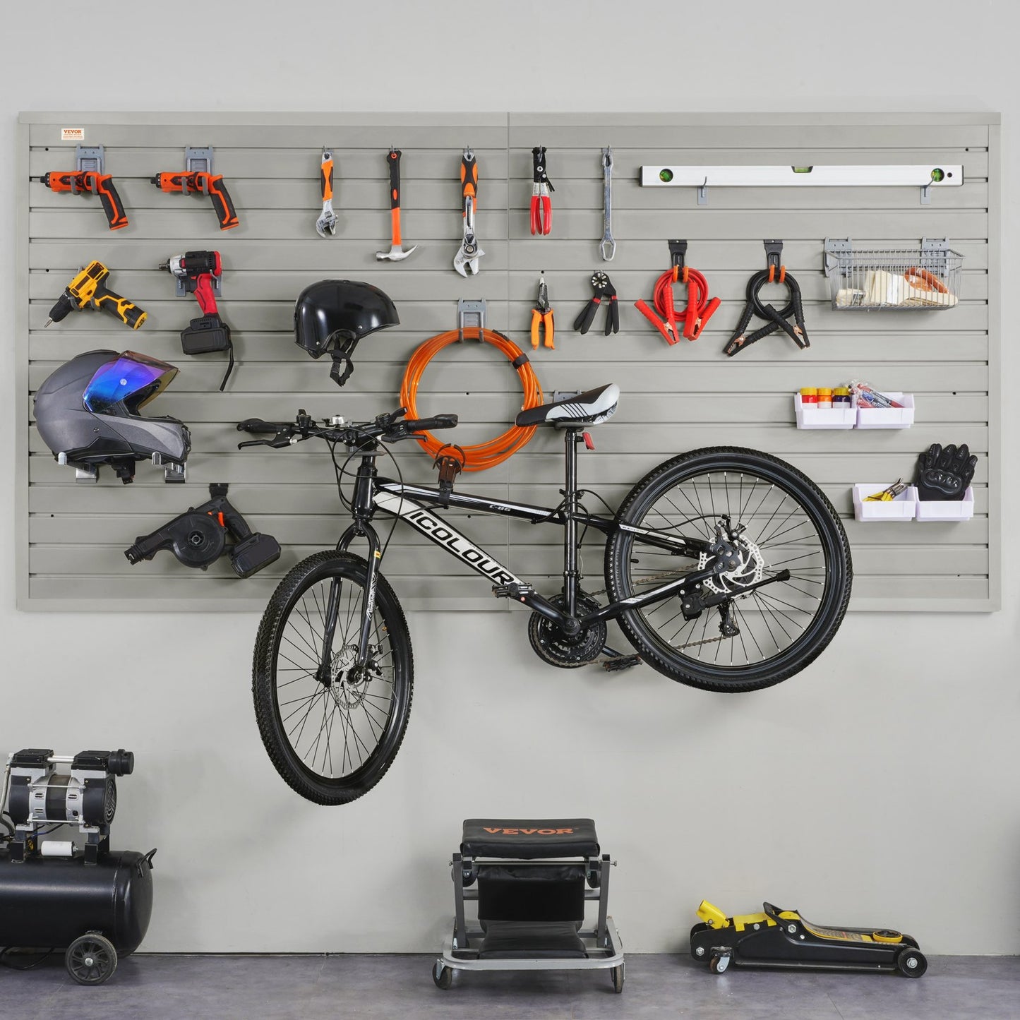 BNIB-VEVOR Slatwall Panels with Hooks, 4 ft x 1 ft Gray Garage Wall Panels 12"H x 48"L (Set of 8 Panels),-$180