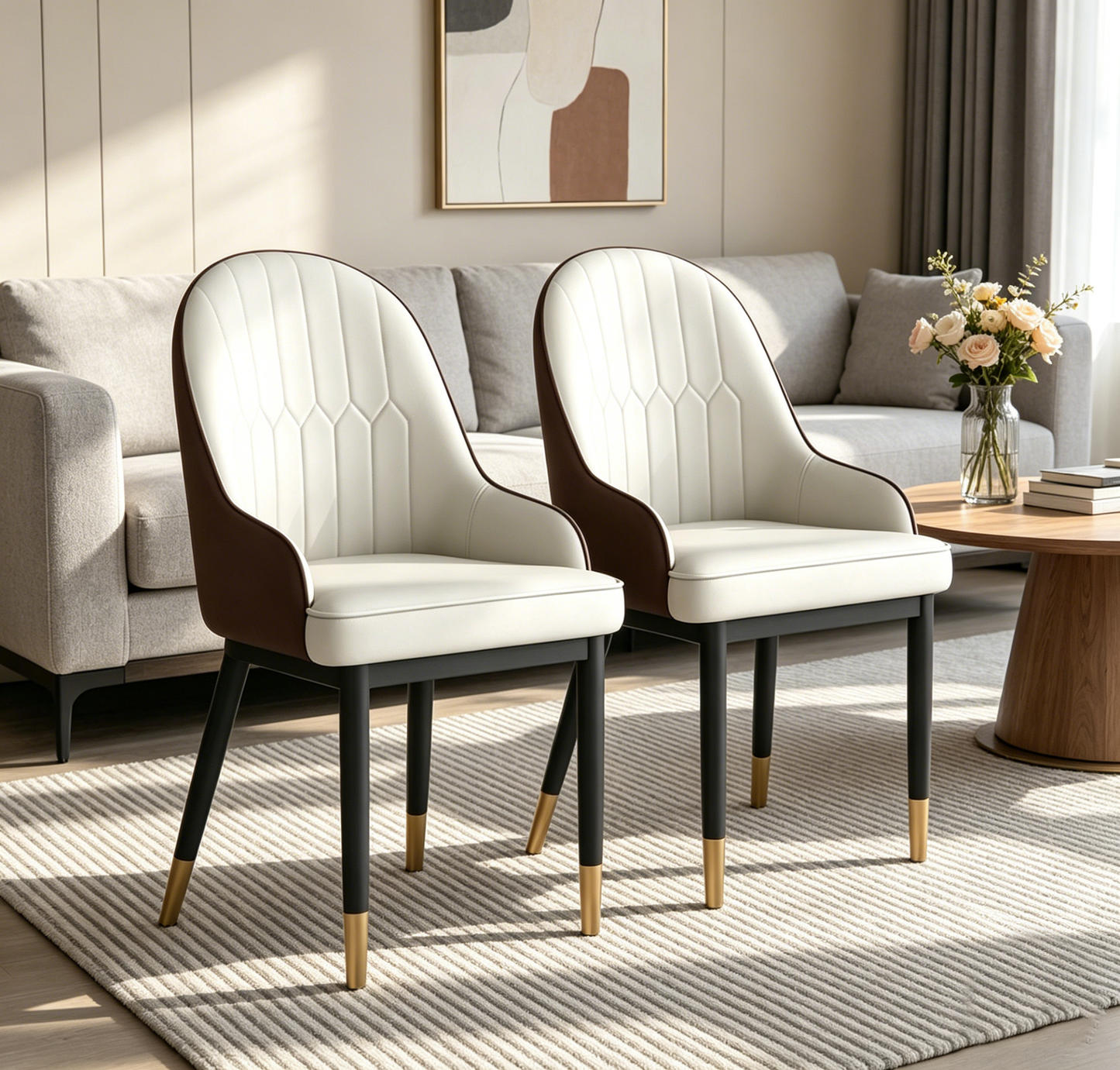 Brand New Assembled Dining Chairs, PU Leather Upholstered w/Metal Legs, Set of 2 (Light Grey&Brown) ,-$170pair