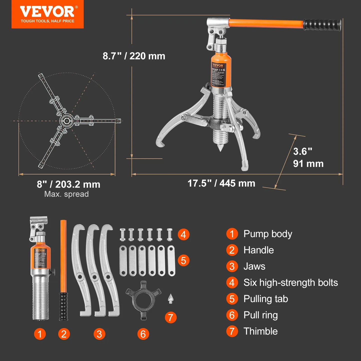 VEVOR Hydraulic Gear Puller, 5 Ton Max Capacity Wheel Bearing Pulling Separator,-$50