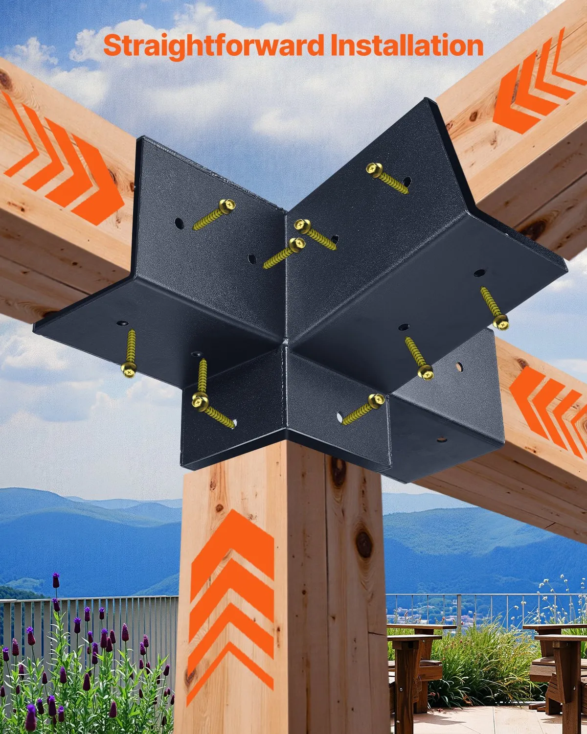 VEVOR Pergola Kit, 4x4 Inch 4-Way Slanted Bracket for 3.5x3.5 Inch Wood Beams in Actual Size,-$35