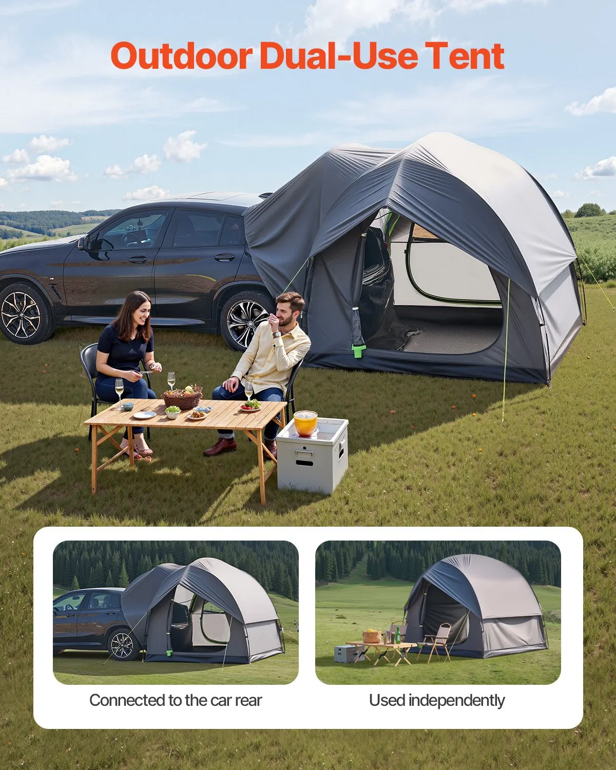 VEVOR SUV Tent for Camping, 8FT L x 8FT W, Waterproof PU2000mm Spacious Double Design,-$165