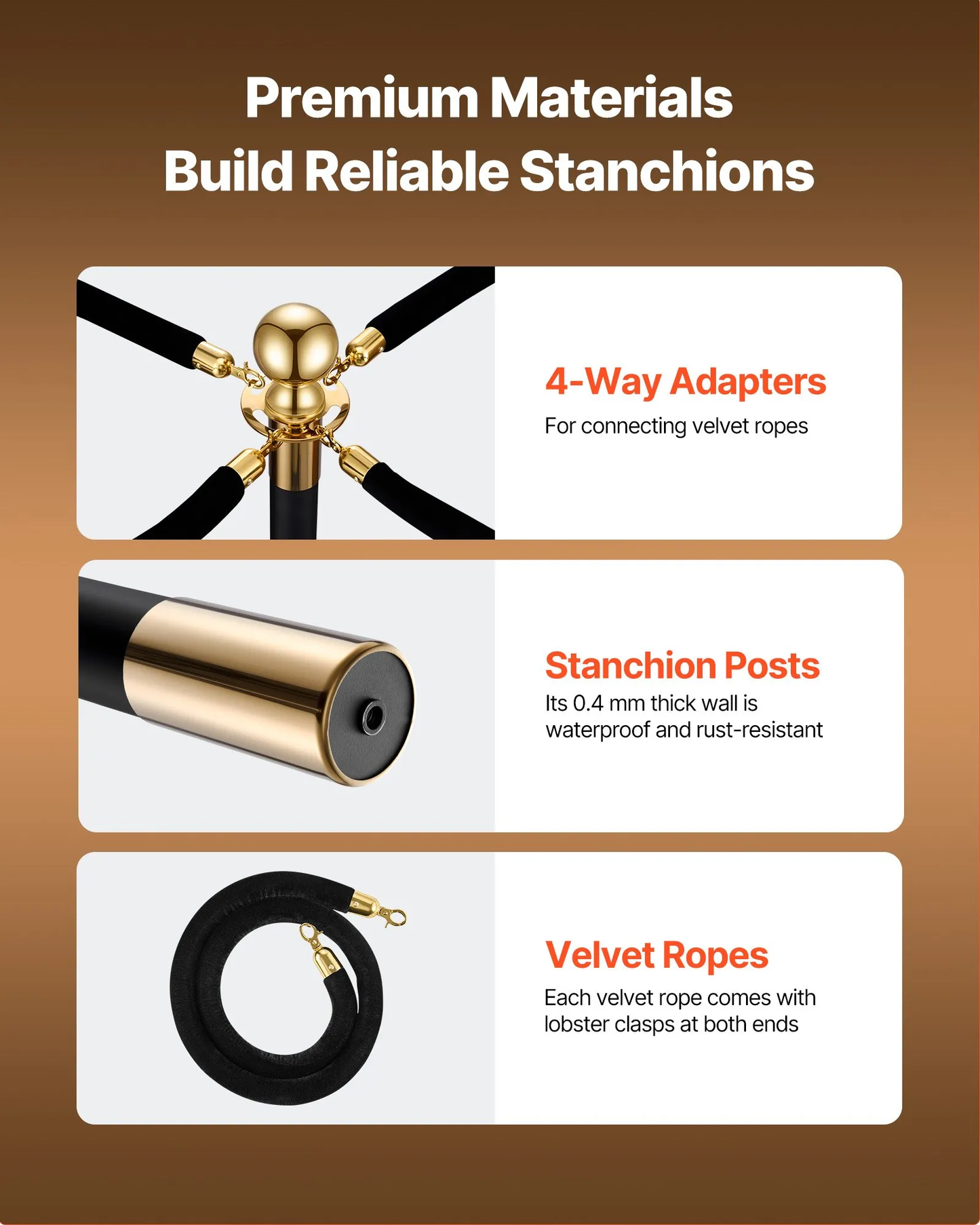 VEVOR Stanchion Posts, 4-Pack Crowd Control Barriers with 2 Black Velvet Ropes, -$60