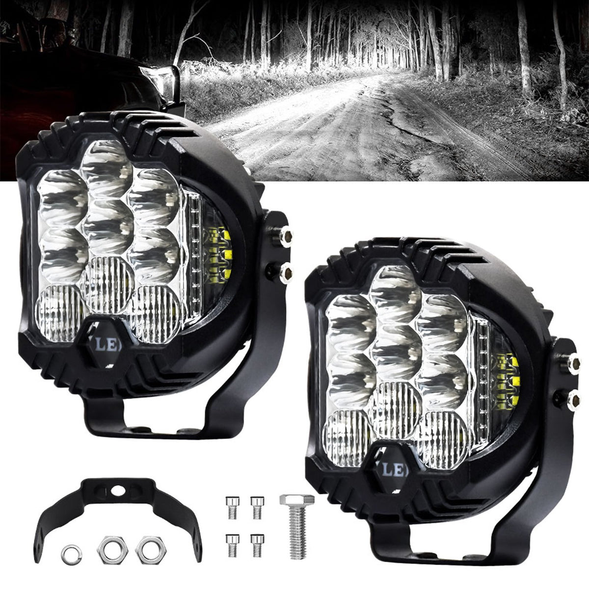 Brand New – 75W LED Work Lights – 2-Pack, 15,000 Lumens Each, 3″, IP67, 9–30V -$20