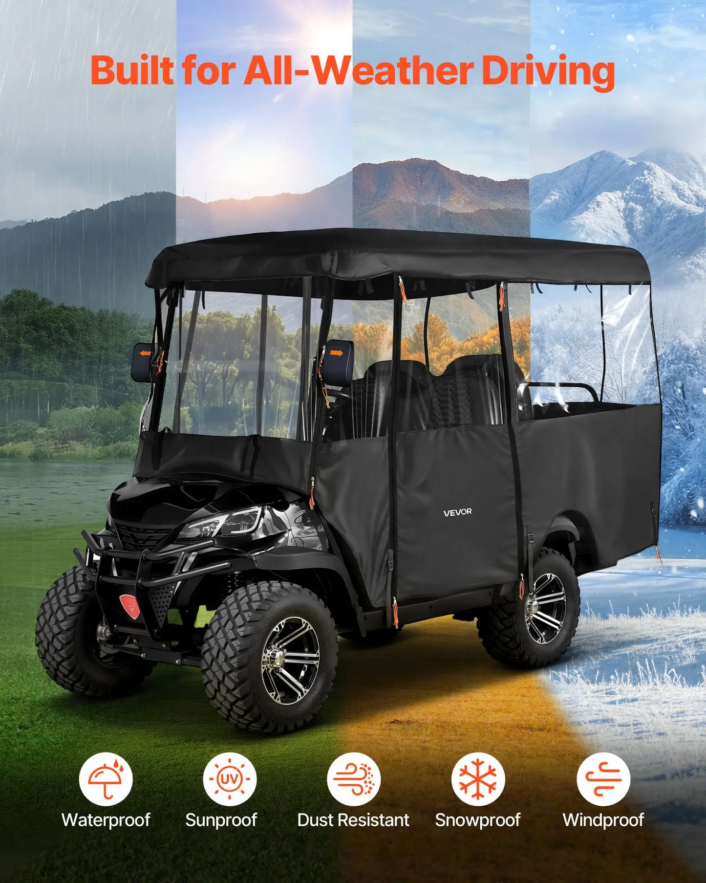 VEVOR Golf Cart Cover, Visible Full-Enclosure 2+2/4 Passenger Golf Cart, 420D Waterproof Oxford Fabric,-$70