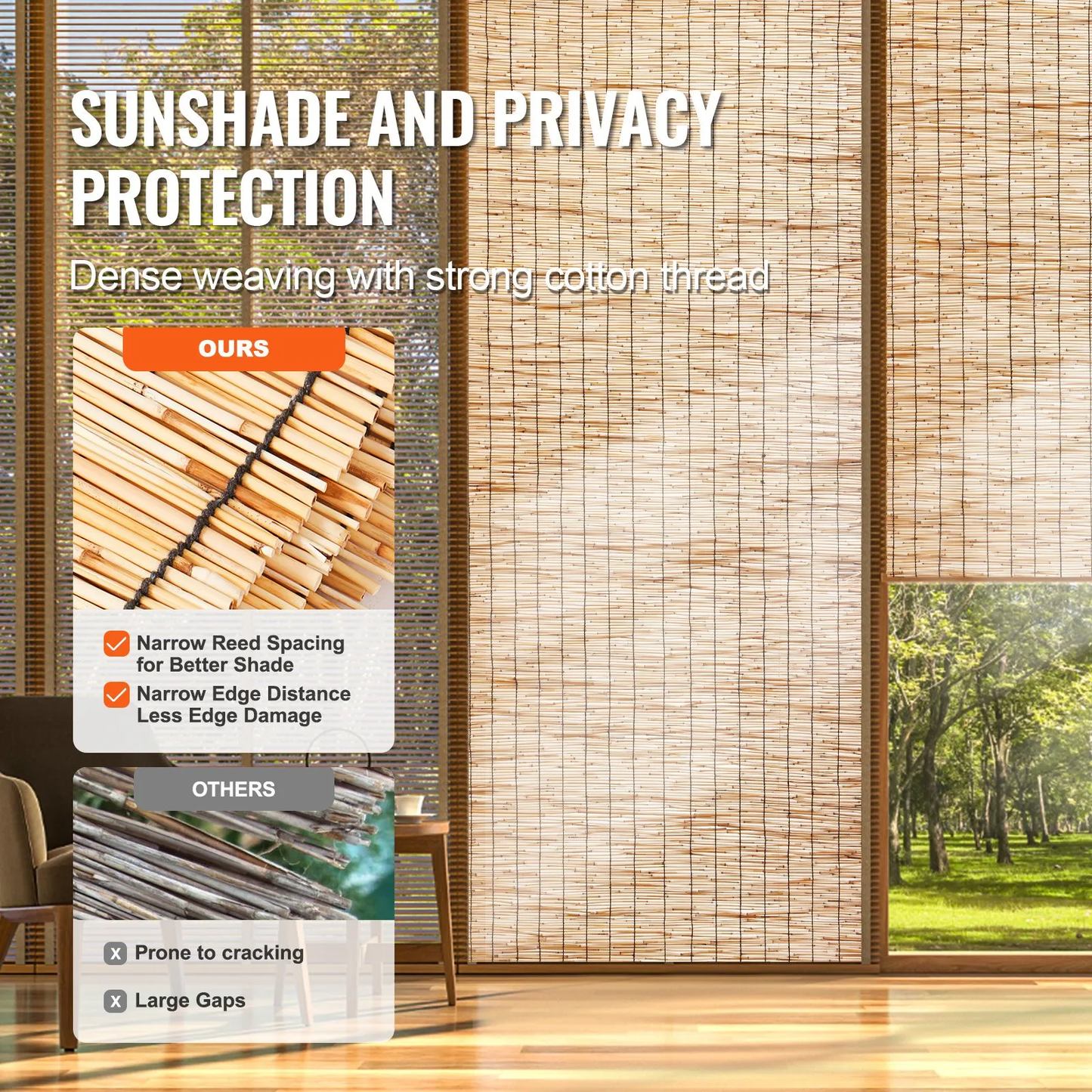 VEVOR Natural Reed Fencing, 4 ft x 16.4 ft, Reed Screen Curtain Balcony Reed Fence Roll for Outdoor,-$35