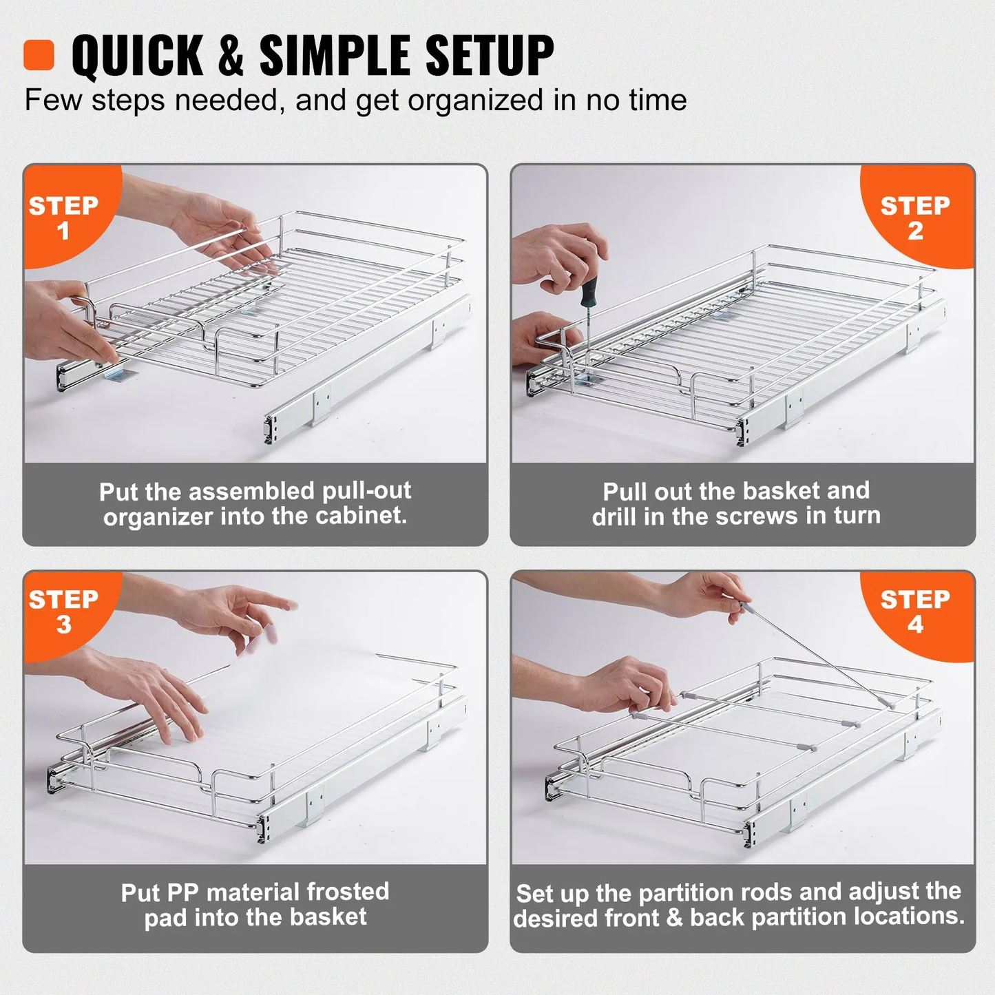 VEVOR 12.5"Wx16.5"Dx3.5"H Pull Out Cabinet Organizer, Heavy Duty Slide Out Pantry Shelves, -$18