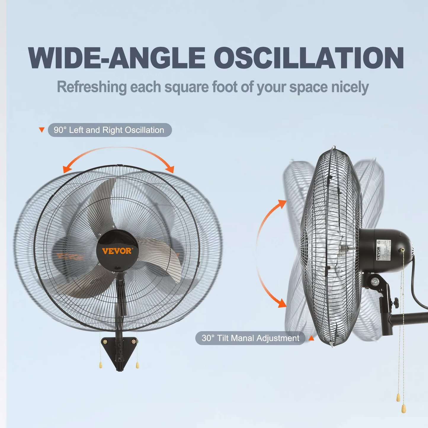 VEVOR Wall Mount Fan, 20 Inch, 3-speed High Velocity Max. 4650 CFM Oscillating Industrial Wall Fan,-$80