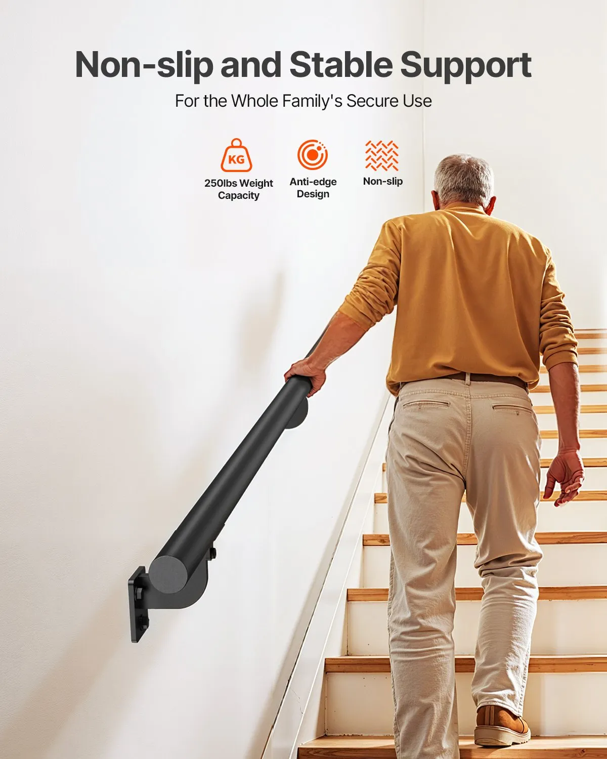 VEVOR Wall Mounted Stair Handrail, 10ft Pipe Staircase Handrail, Black Galvanized Aluminum,-$35