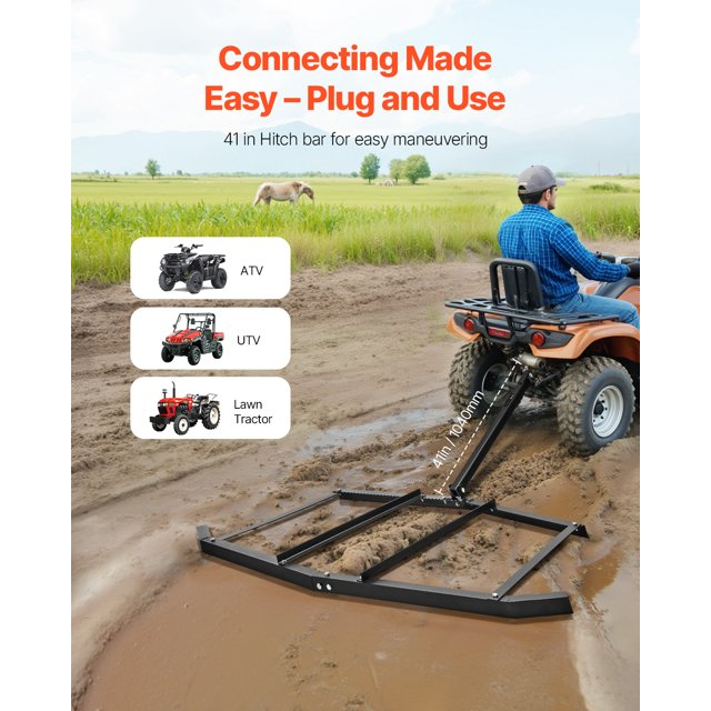 VEVOR Drag Harrow 72" Width Tow Behind Drag Harrow Steel Gravel Grader ATV UTV,-$50