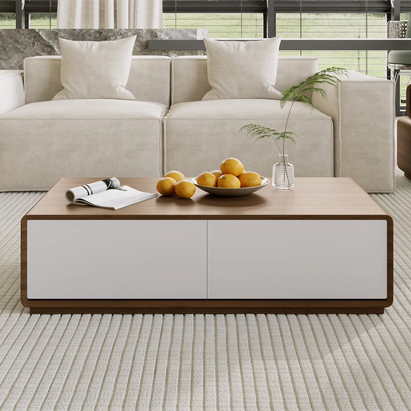 Brand New 51" Rectangular Wood Coffee Table with Storage – Stylish & Ready-to-Use,-$800