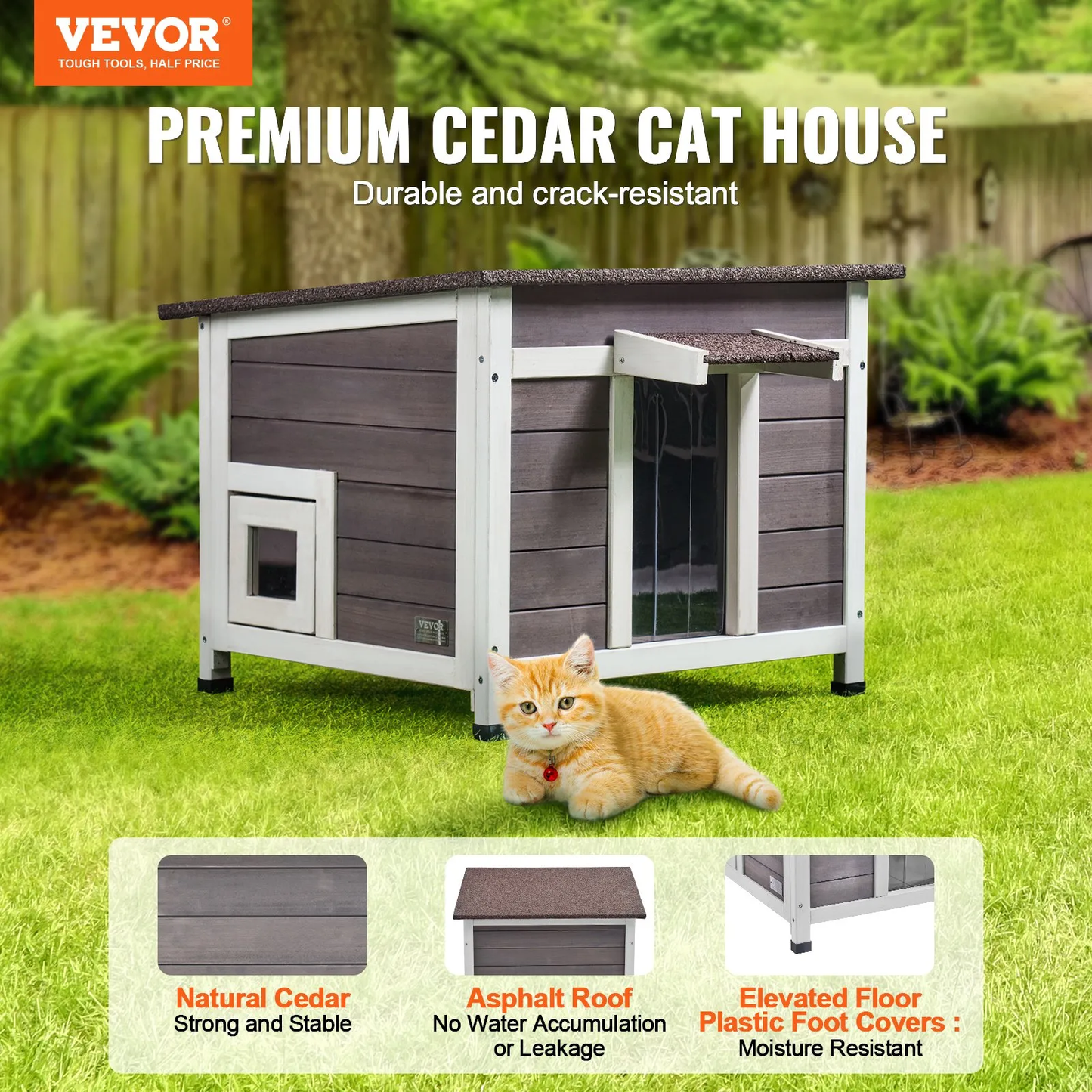 VEVOR Outdoor Cat House Weatherproof, Feral Cat Shelter, Outdoor Wooden Cat Rabbit House,-$55
