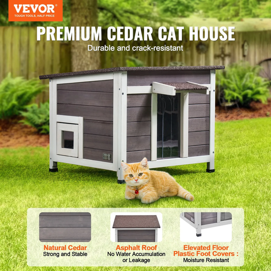 VEVOR Outdoor Cat House Weatherproof, Feral Cat Shelter, Outdoor Wooden Cat Rabbit House,-$55