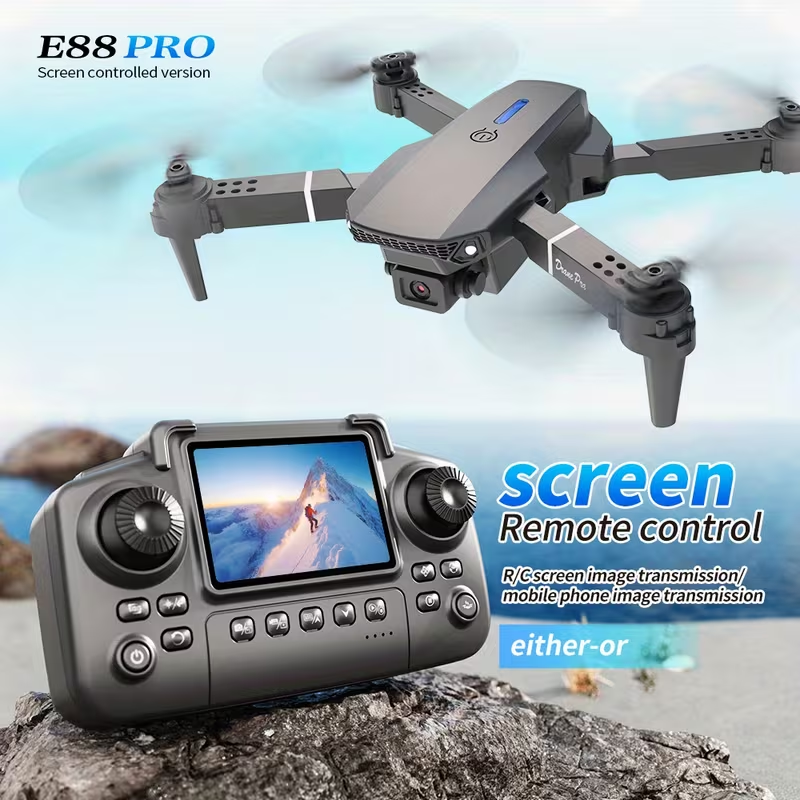 Brand New 2025 New E88 Screen-Controlled Drone, equipped with dual electric cameras, 480P (Black),-$35