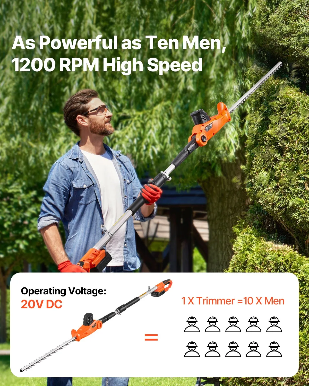 Open Box VEVOR Electric Hedge Trimmer, 1200 RPM, 6.2 - 7.8 Ft Extendable, Pole Hedge Trimmer,-$55