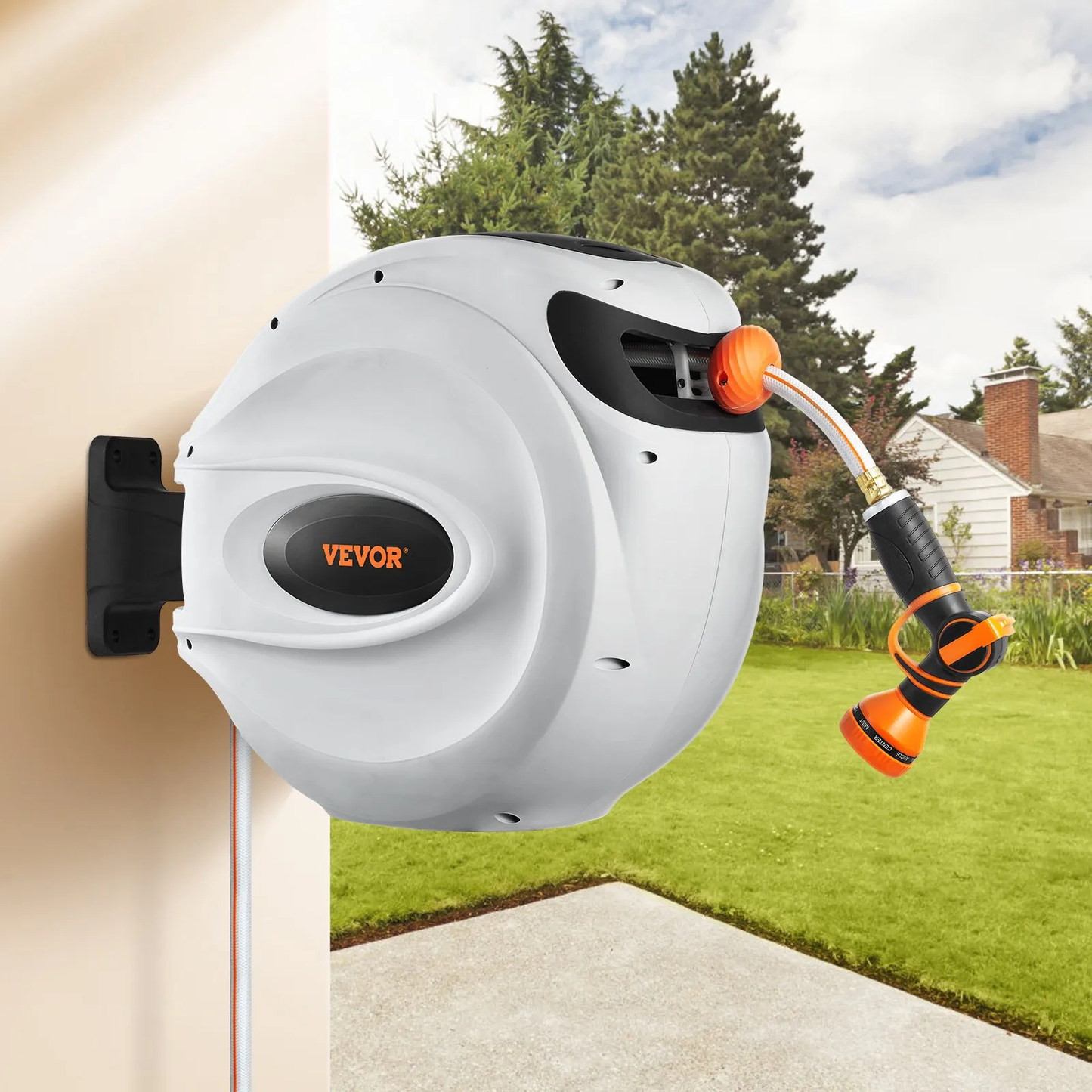 VEVOR Retractable Hose Reel, 65 ft x 5/8 inch, 180° Swivel Bracket Wall-Mounted, Garden Water Hose Reel,-$85