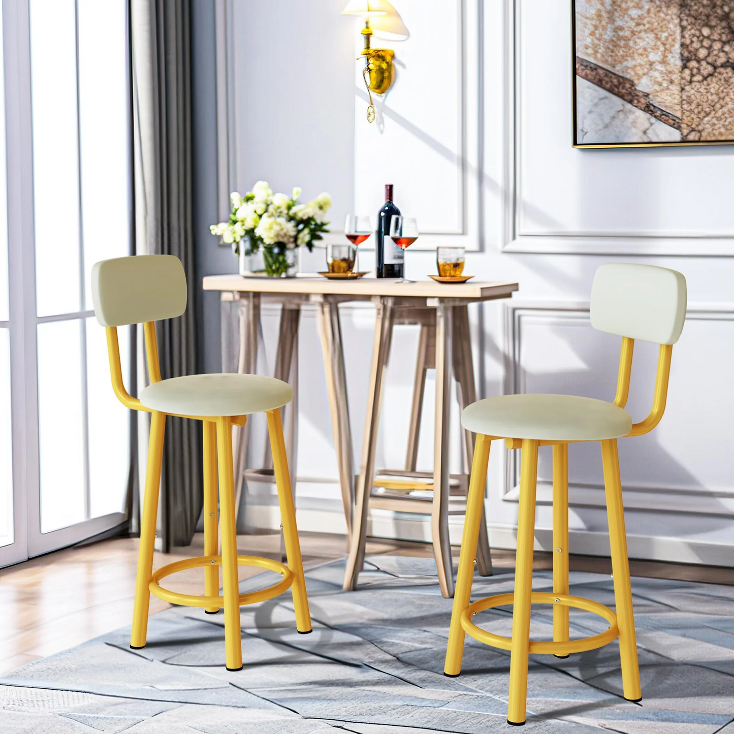 Brand New ounter Height Bar Stools Set of 2，Made with a metal frame