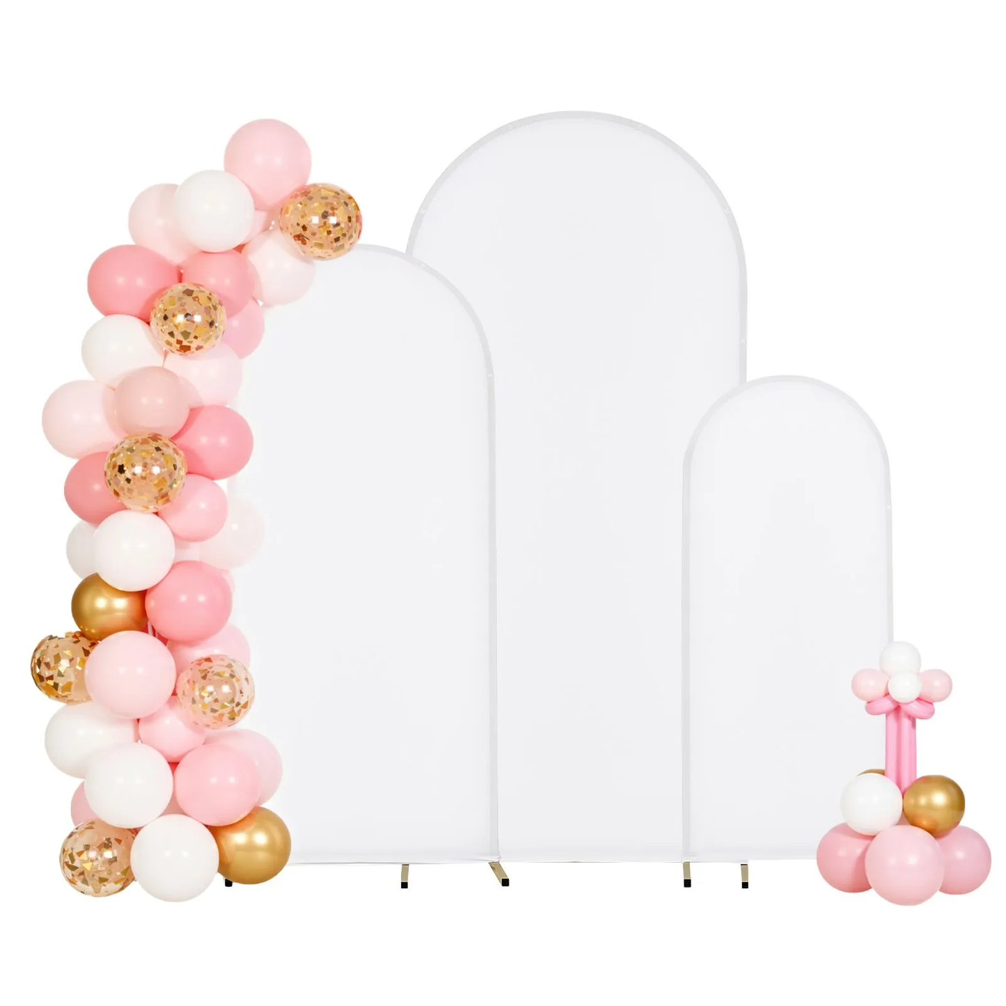 VEVOR Arch Backdrop Stand, Set of 3, 6/5/4 ft, Stable Structure, Easy Assembly, Gold Metal Arch Backdrop Stand,-$60