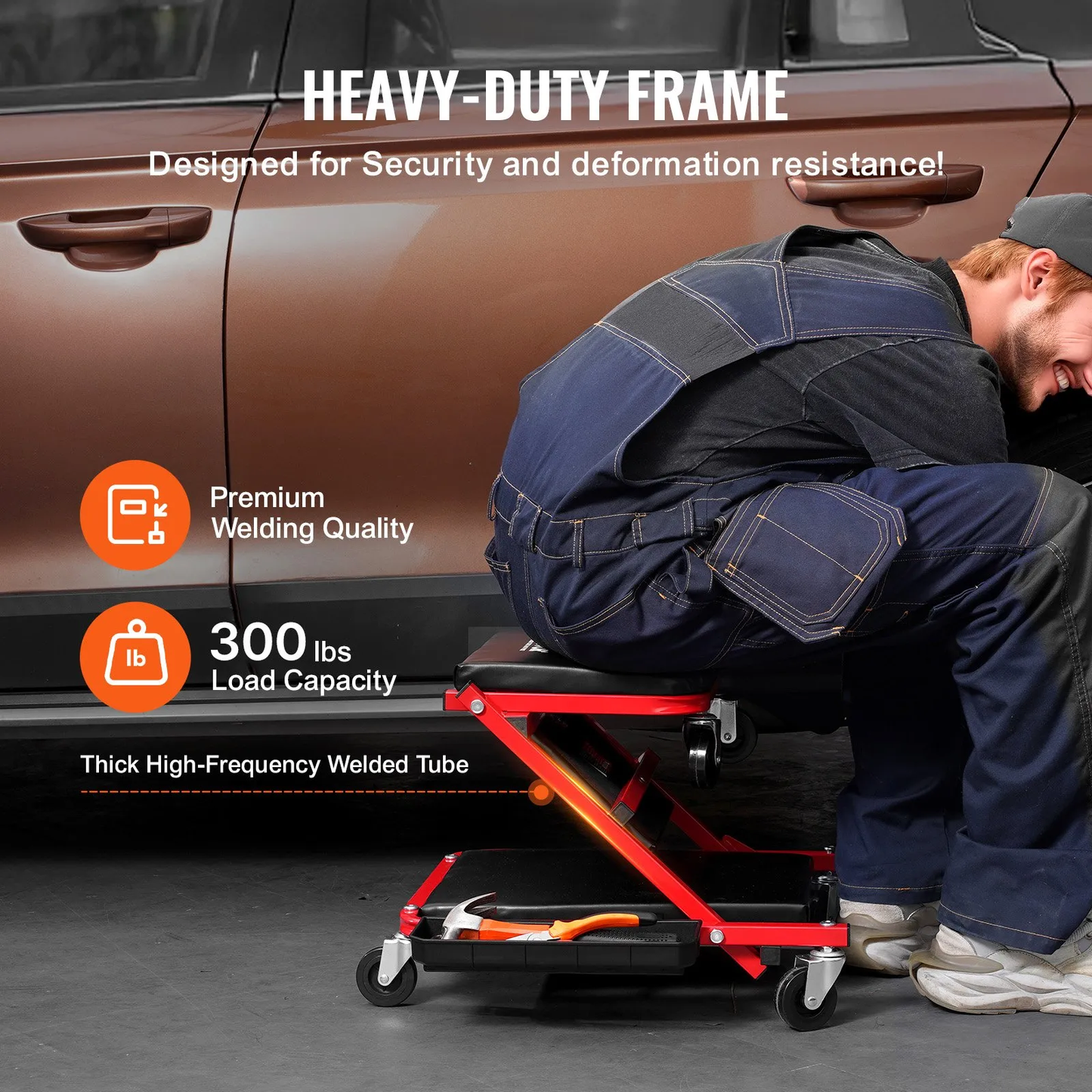 VEVOR Foldable Z Garage Creeper, 36 in, 300 lbs Load Capacity Rolling Folding Mechanic Creeper Stool,-$40