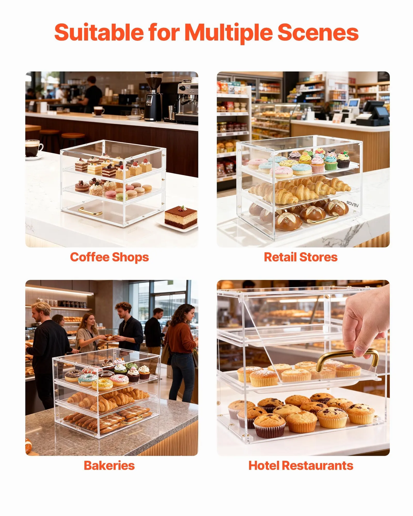 VEVOR Bakery Display Case, 3-Tier Commercial Countertop Pastry Display Case,-$45