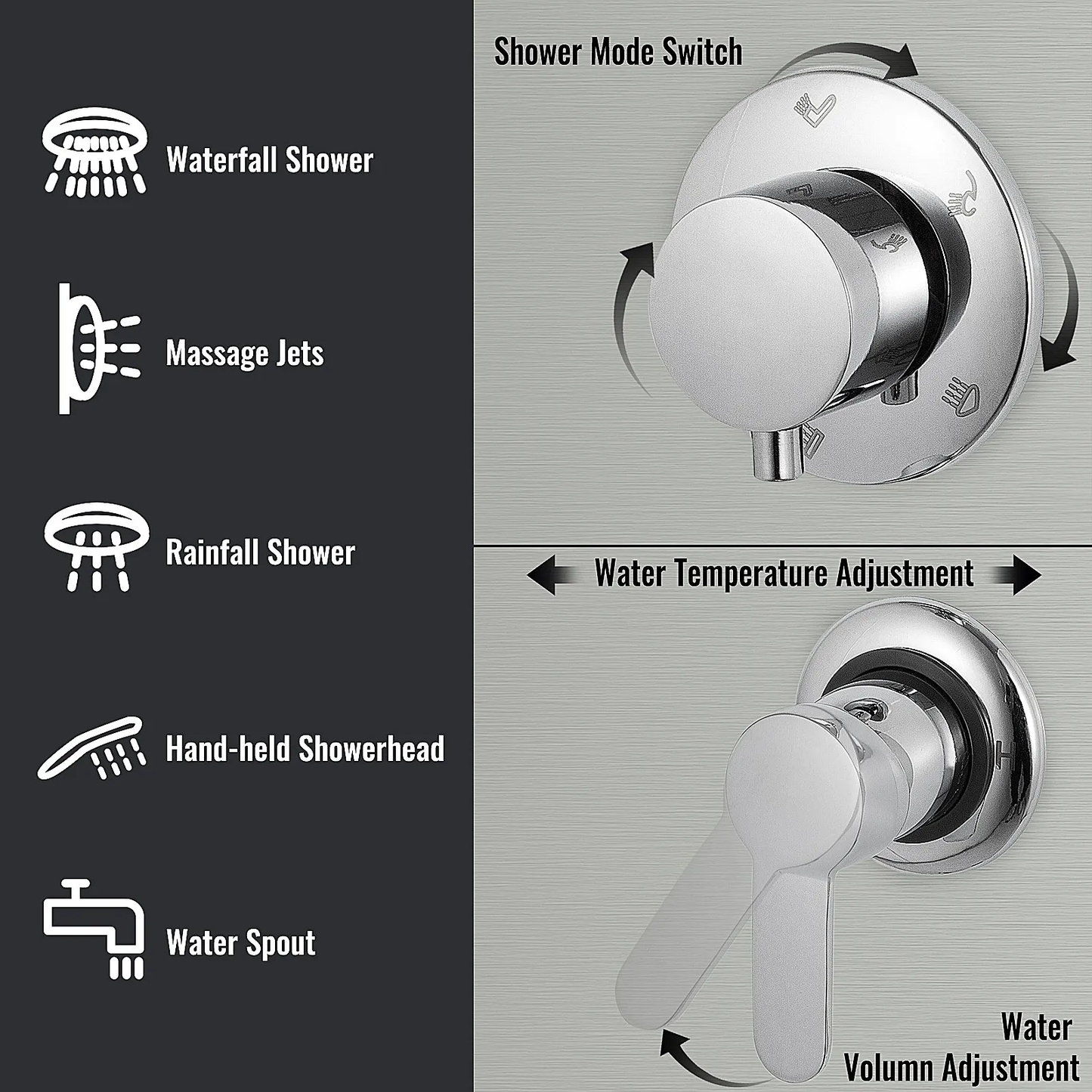 VEVOR Multi-function Shower Panel Tower System With Spout Rainfall Waterfall Massage,-$105