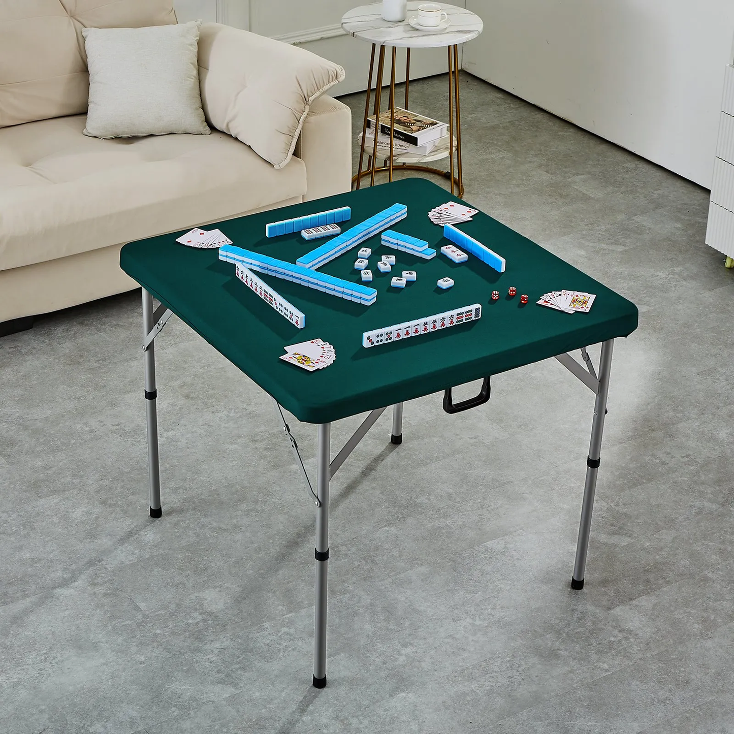 VEVOR Mahjong Table, Fold-in-Half 4 Player Card Table with Wear-Resistant Green Tabletop,-$50