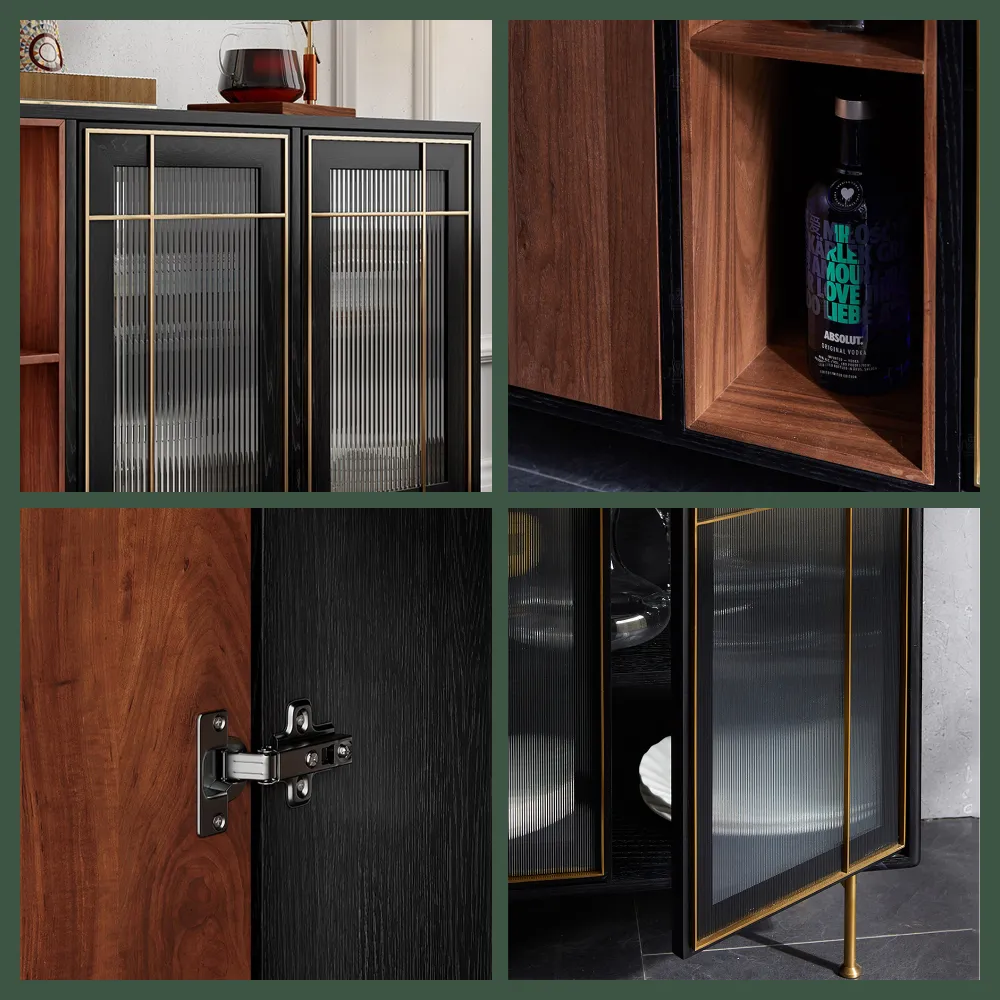 BNIB-POVISON 55'' Mid-Century Modern Credenza, Solid Wood Sideboard Buffet Cabinet, Walnut Finish,-$1000