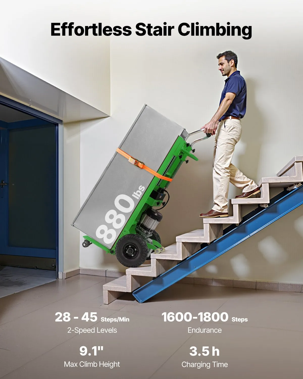 VEVOR Electric Stair Climbing Hand Truck, 400 kg Load Capacity, Equipped with 400 cm Pull Rope,-$950