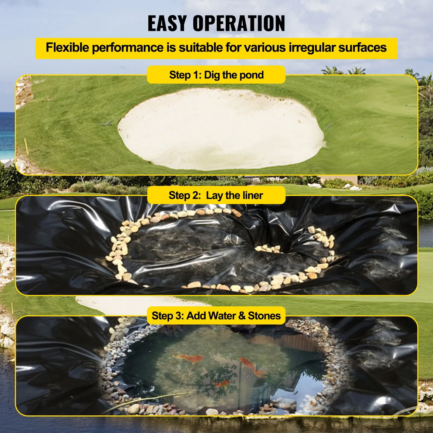 VEVOR LLDPE Pond Liner 15x20 ft, Pond Liner 20 Mil, Fish Pond Liners for Waterfall, Pond and Fish Ponds,-$65