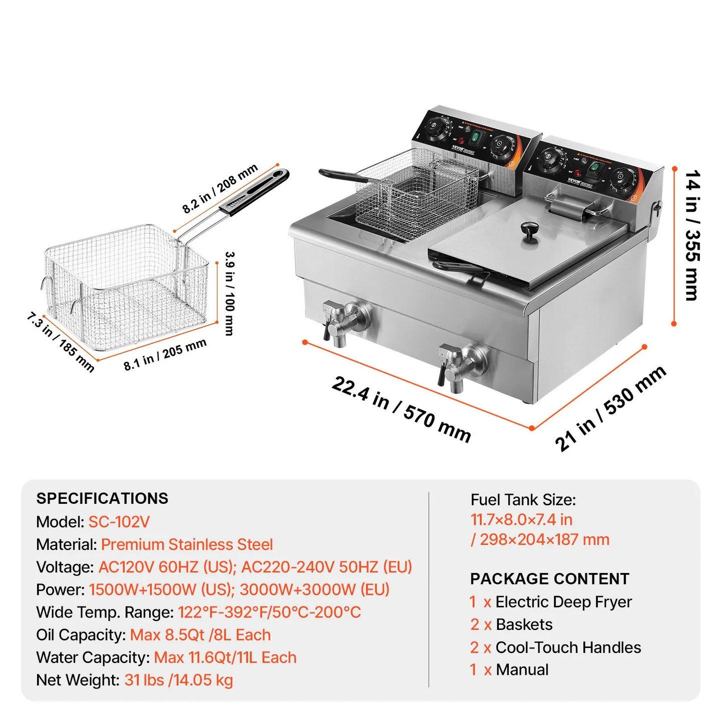 Open box, 90% new VEVOR Commercial Deep Fryer, Dual Tank 3000W Electric Countertop Fryer w/Basket,-$110