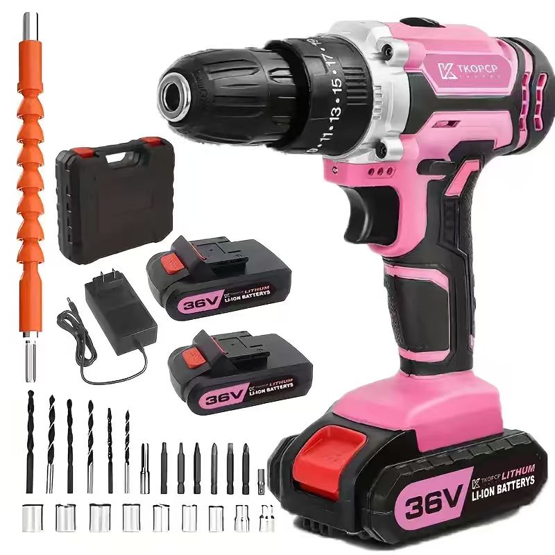 BNIB-Rechargeable 21V/36V Pink Electric Hand Drill – 84 Bits for DIY, Jewelry Making & Home Projects(Pink),-$50