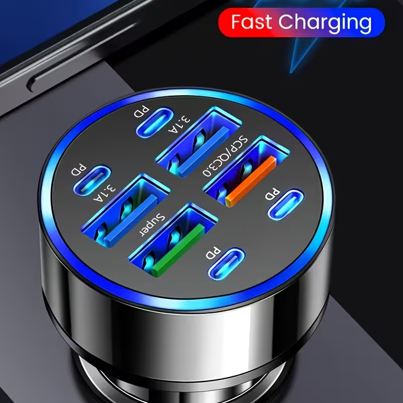 BNIB-100W 8-Port Fast Car Charger | 4 PD + 4 USB Multi Port Car Charging Hub, 12-24V Wide Voltage,-$10