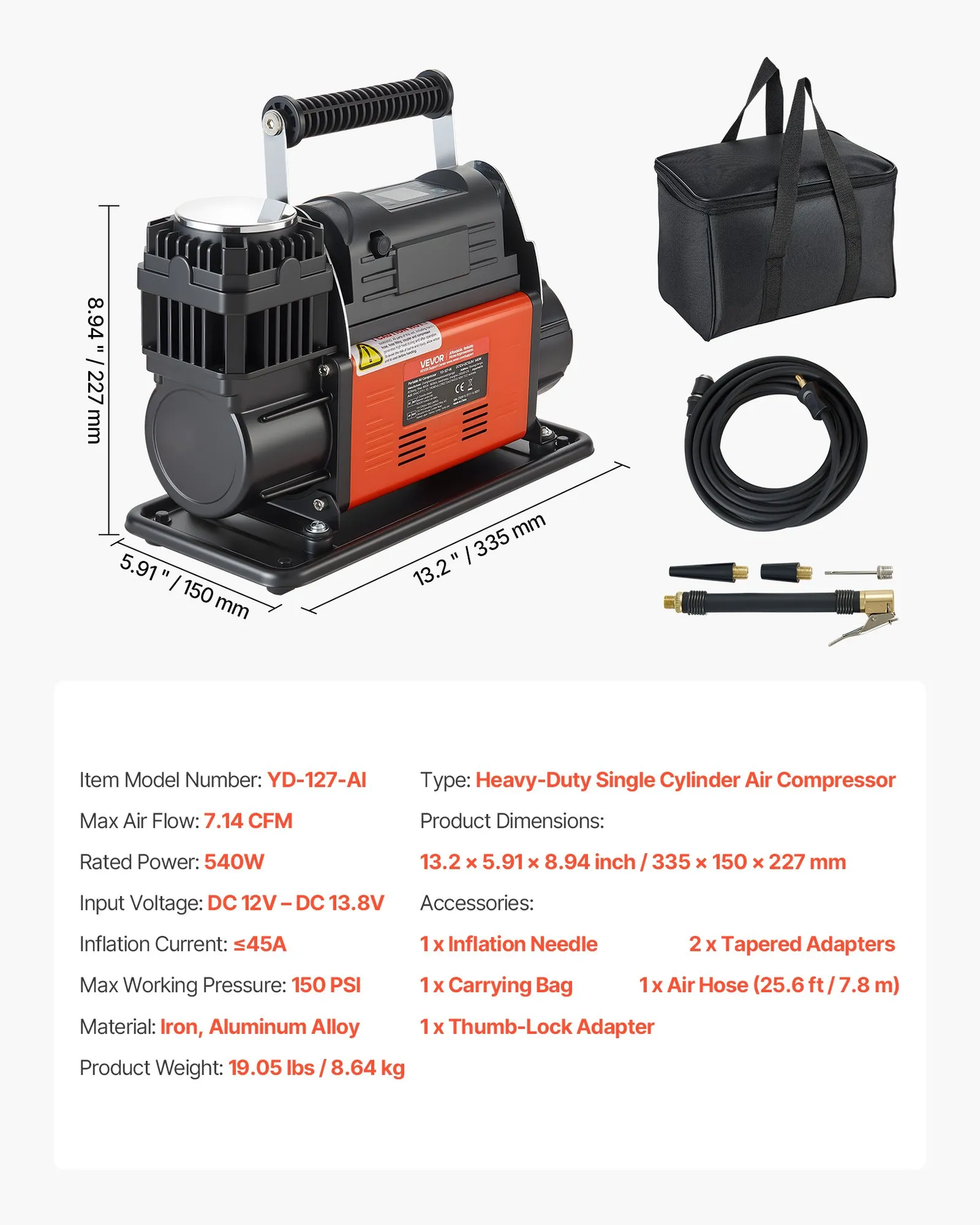 VEVOR 12V Heavy Duty Air Compressor, Auto-Stop Portable Tire Inflator with LCD Digital Display,-$110