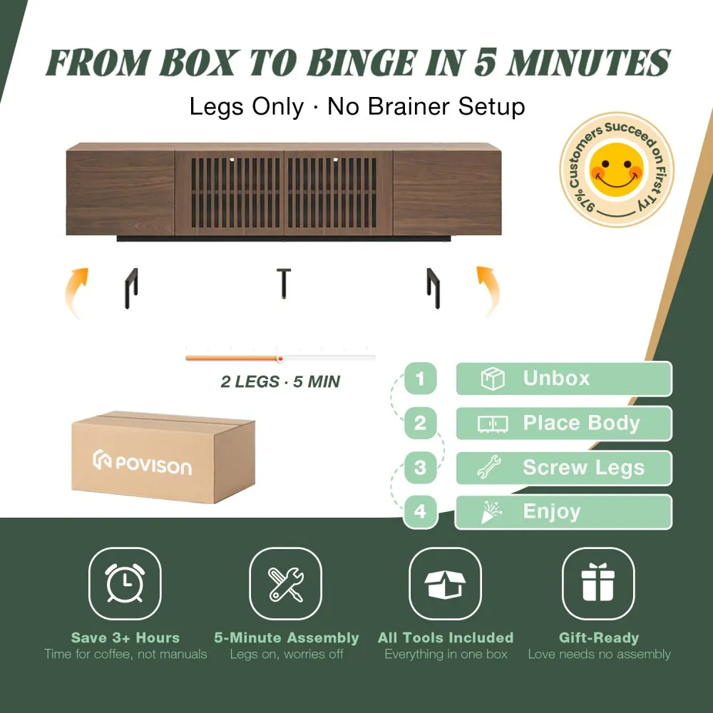 Brand New POVISION - Modern Wood TV Stand,Premium Modern Wood TV Stand – Fits TVs up to 85”