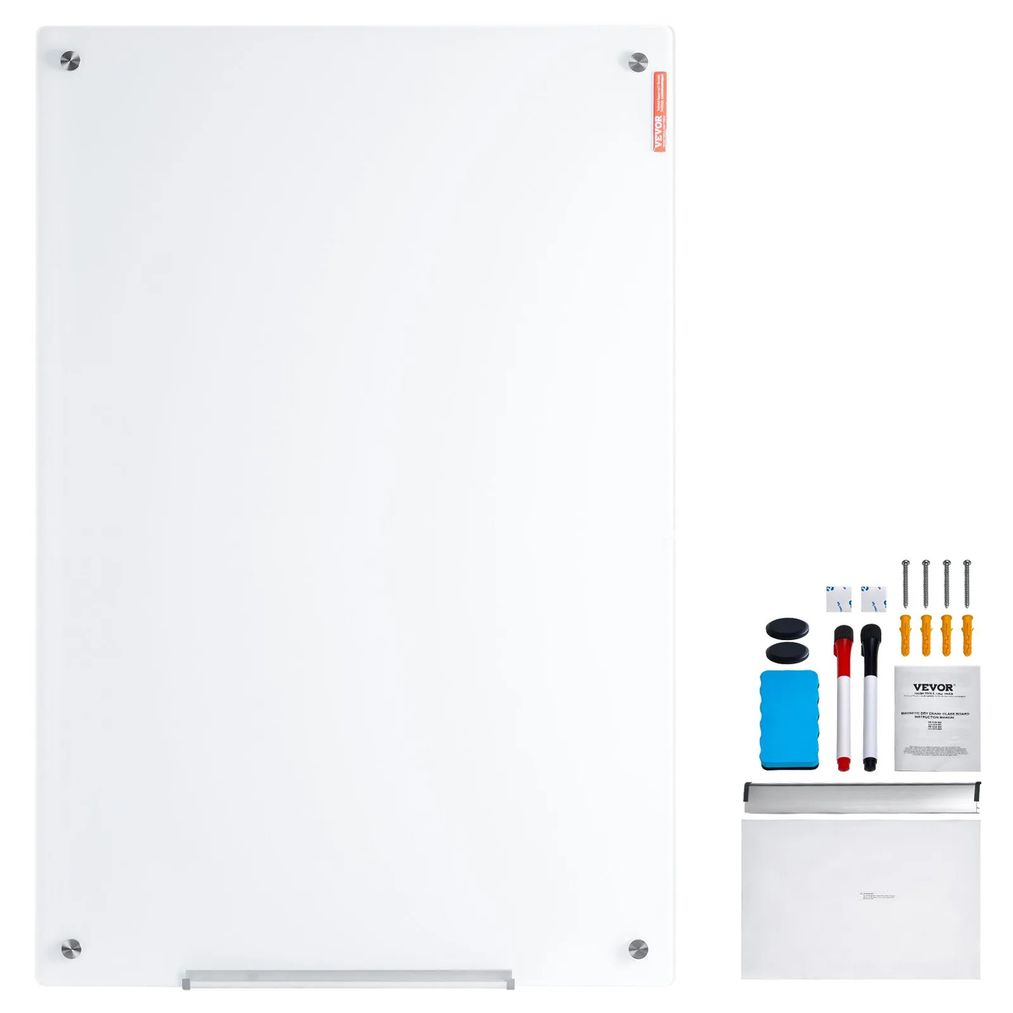 VEVOR Magnetic Glass Whiteboard, Dry Erase Board 48"x32", Wall-Mounted Large White Glassboard Frameless,-$80