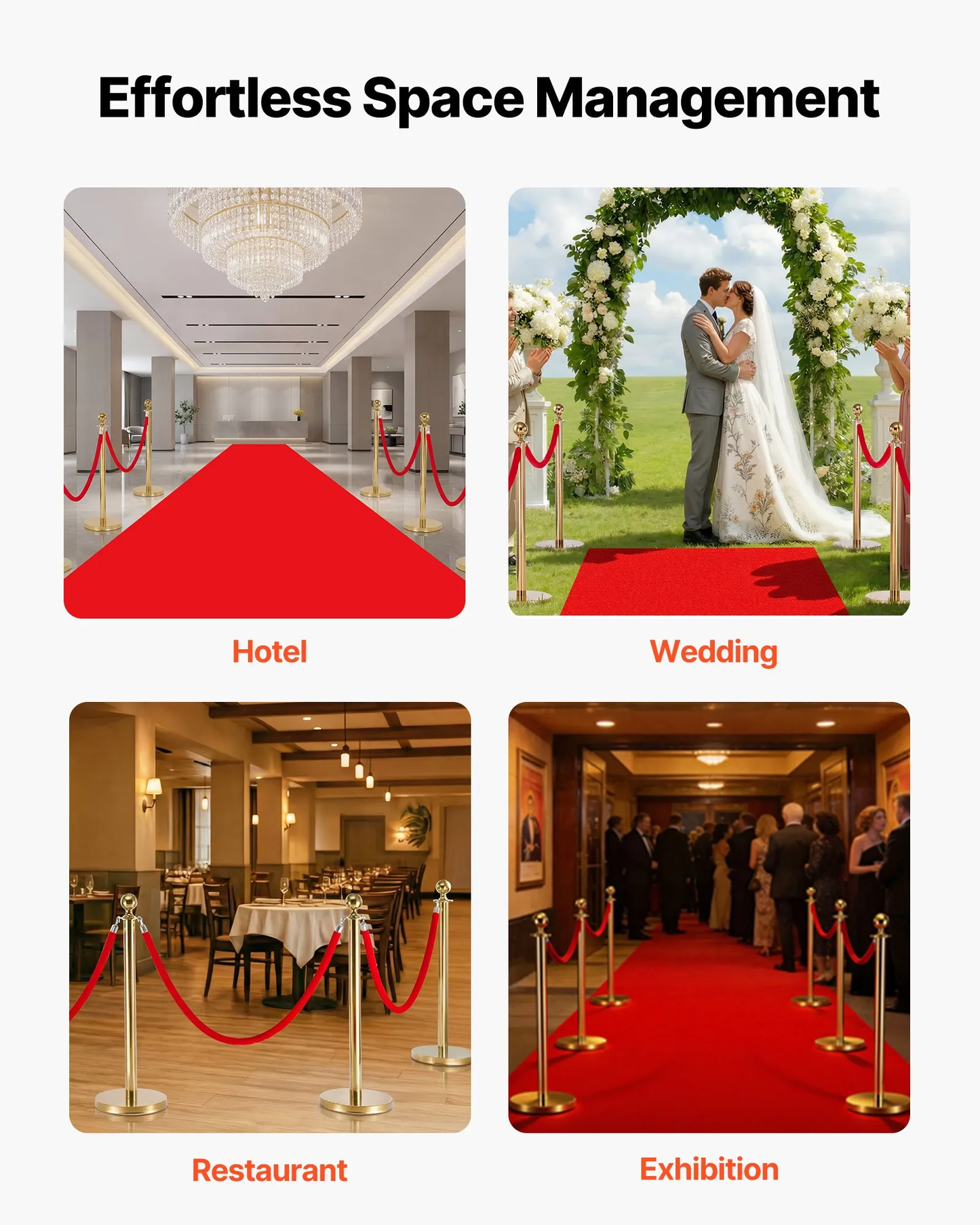VEVOR 4 Pcs Red Velvet Stanchion Ropes, 5 ft Crowd Control Stanchion Red Velvet Ropes ,-$15