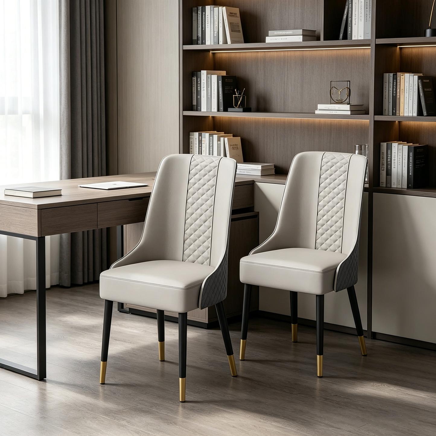 BNIB-POVISON Contemporary Upholstered Dining Chairs Set of 4, Gray & Light Gray PU Leather,-$800