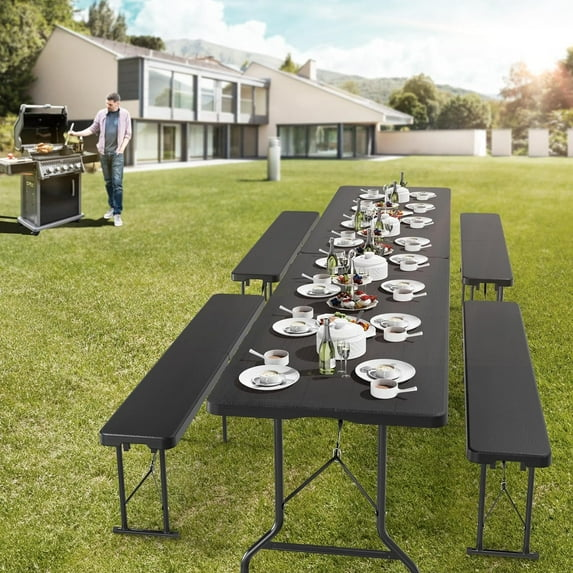 BNIB-VINGLI 6 Foot Plastic Folding Table Portable Long Table for Indoor Outdoor Use Rectangular,Black,-$160