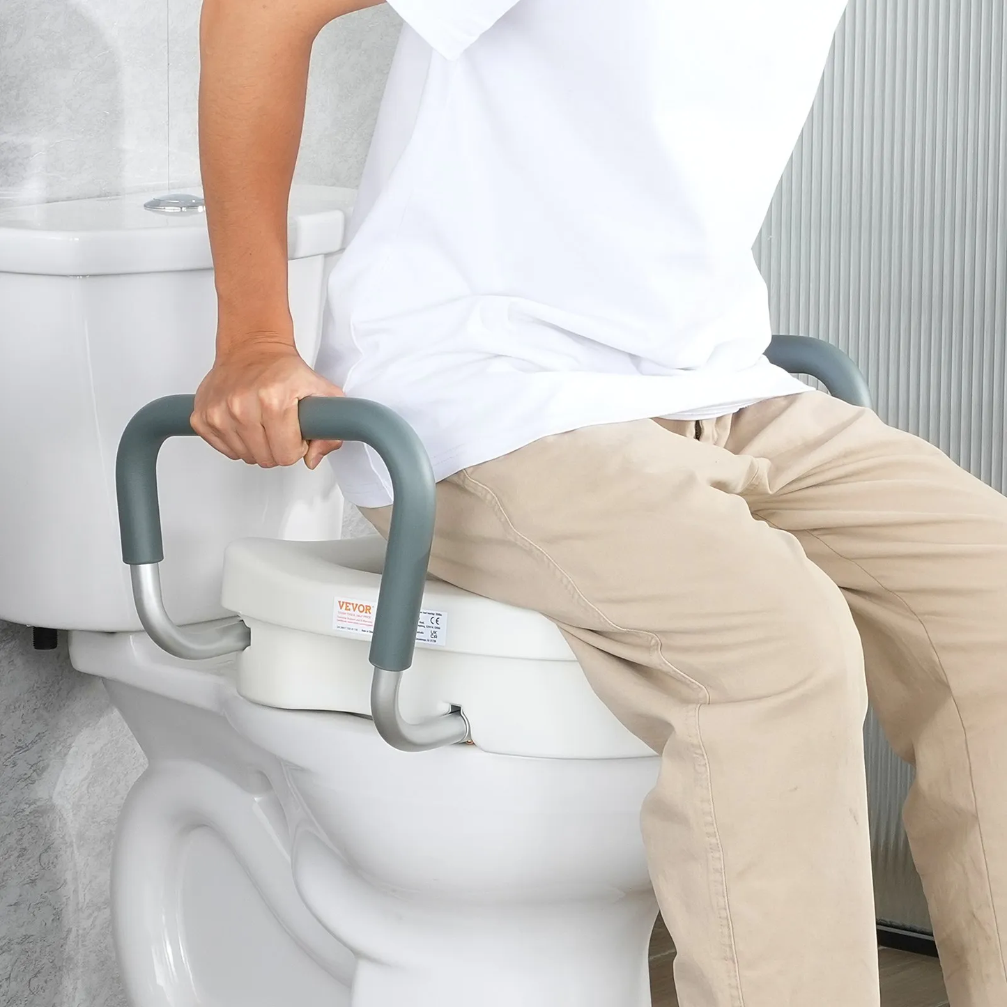 VEVOR Raised Toilet Seat, 5" Height Raised, 350 lbs Weight Capacity, for Round and Elongated Toilet,-$40