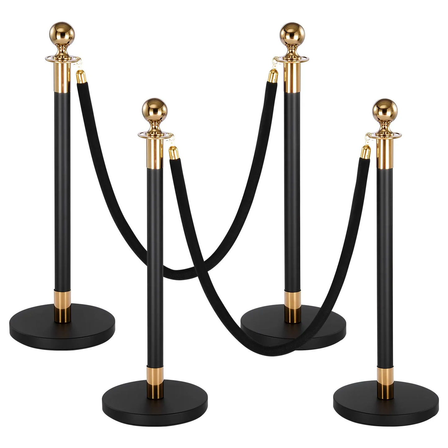 VEVOR Stanchion Posts, 4-Pack Crowd Control Barriers with 2 Black Velvet Ropes, -$60