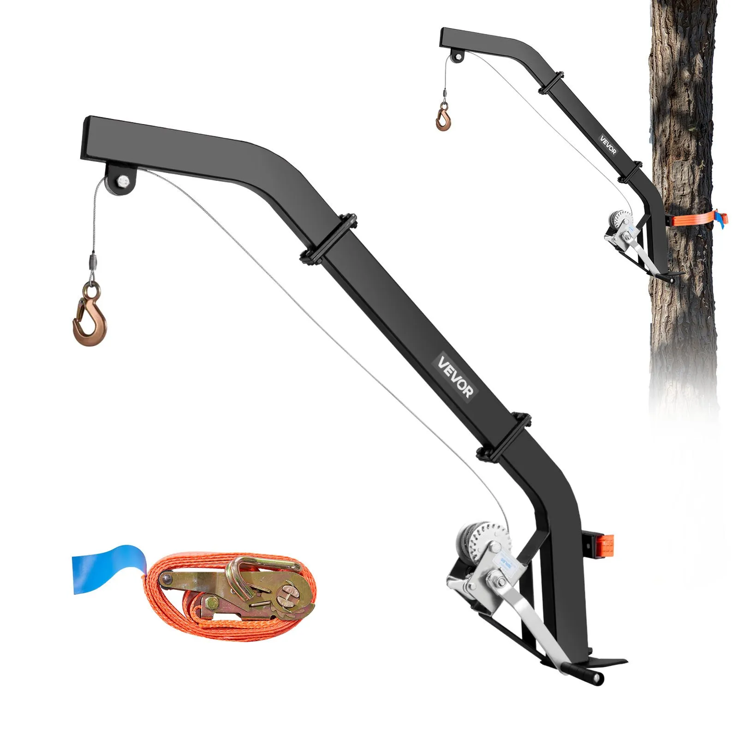 VEVOR Tree Mounted Lifting Hoist, 353 lbs Load Capacity, Outdoor Game Hoist Winch Lift with Ratchet Strap,-$55