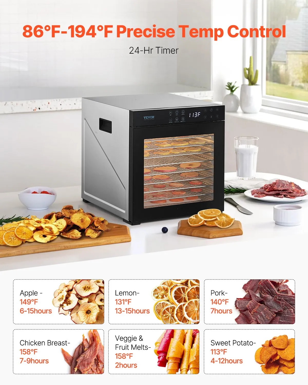 VEVOR Food Dehydrator Machine, 10 Stainless Steel Trays, 1000W Electric Food Dryer with Adj Temperature,-$150
