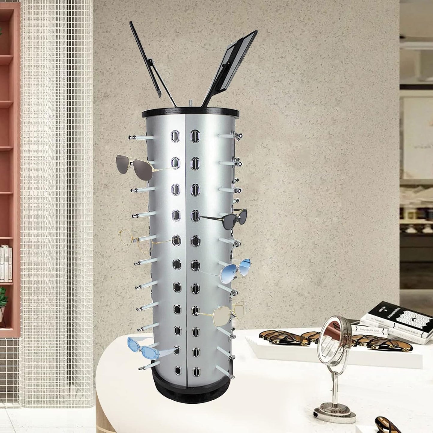 BNIB-44-Pair Rotating Sunglasses Display Stand with Mirror,Ideal for home, optical stores,-$40