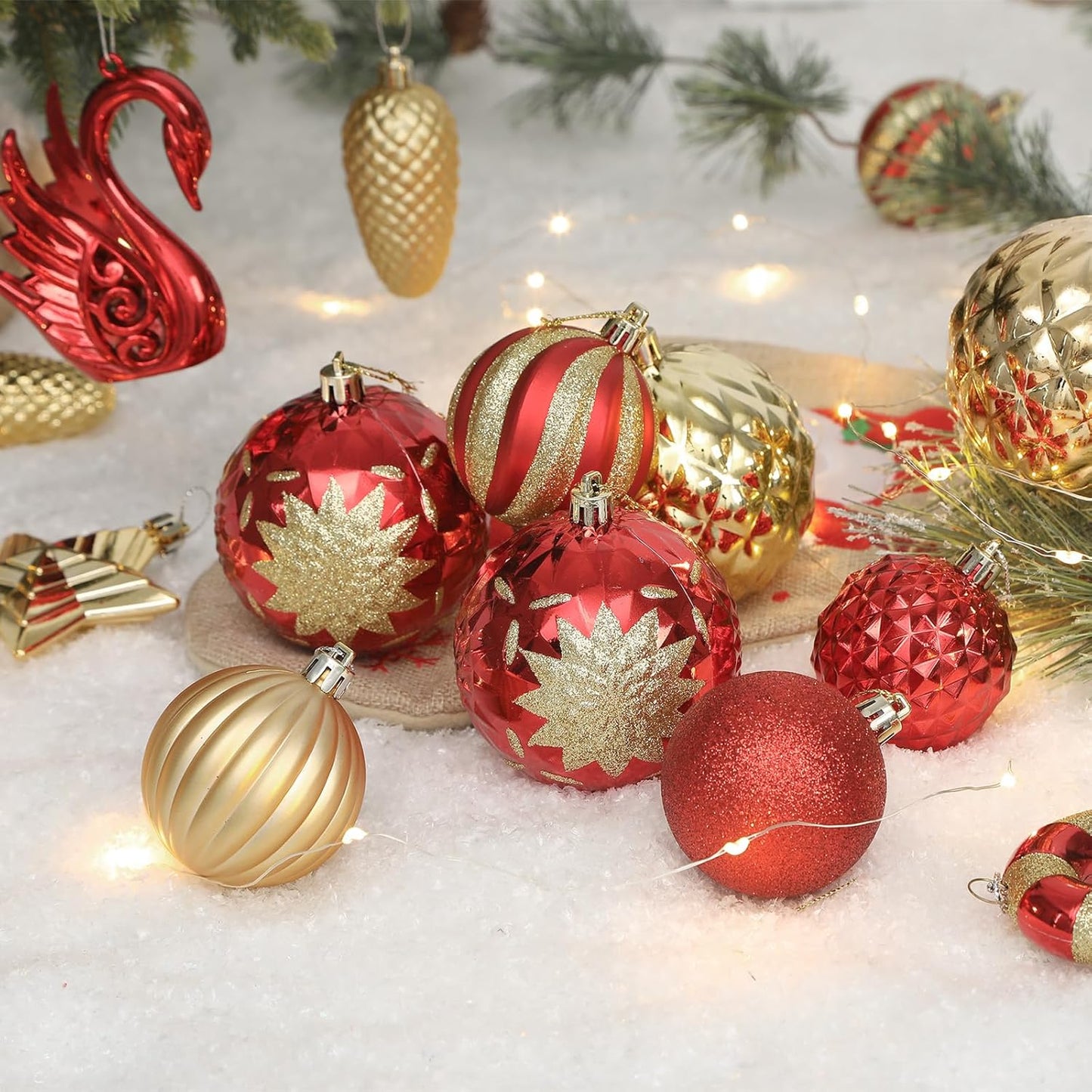 BNIB-Alupssuc 128pcs Christmas Balls Ornaments Set, Shatterproof Plastic Baubles Christmas Flowers